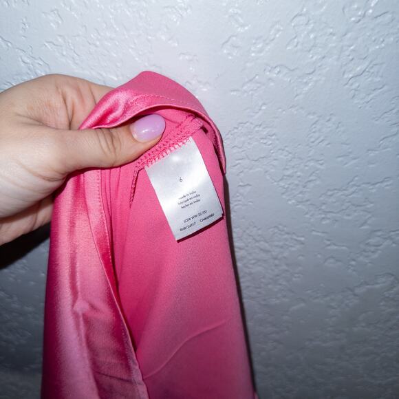NWT WeWoreWhat Hot Pink Cowl Neck Satin Charmeuse Midi Dress Size 6 - Picture 11 of 12